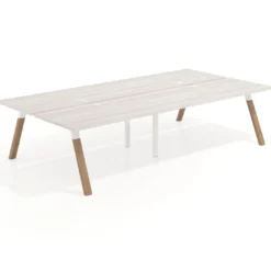Mesa multipuesto UvePro Bench doble, fondo 166 cm, estructura blanca/madera