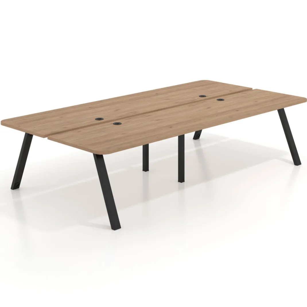 Mesa multipuesto UvePro Bench doble, fondo 166 cm, sobre curvo, estructura negra