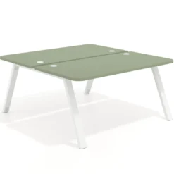 Mesa multipuesto UvePro Bench fondo 166 cm, sobre curvo, estructura blanca