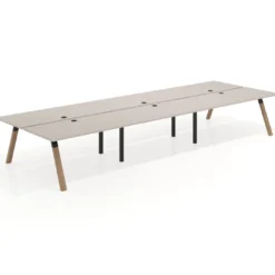 Mesa multipuesto UvePro Bench triple, fondo 166 cm, estructura negra/madera