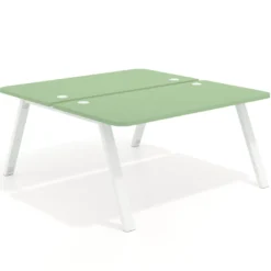 Mesa multipuesto UvePro Bench fondo 166 cm, sobre curvo, estructura blanca
