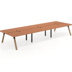 Mesa multipuesto UvePro Bench triple, fondo 166 cm, estructura negra/madera