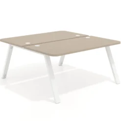 Mesa multipuesto UvePro Bench fondo 166 cm, sobre curvo, estructura blanca
