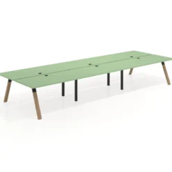 Mesa multipuesto UvePro Bench triple, fondo 166 cm, estructura negra/madera