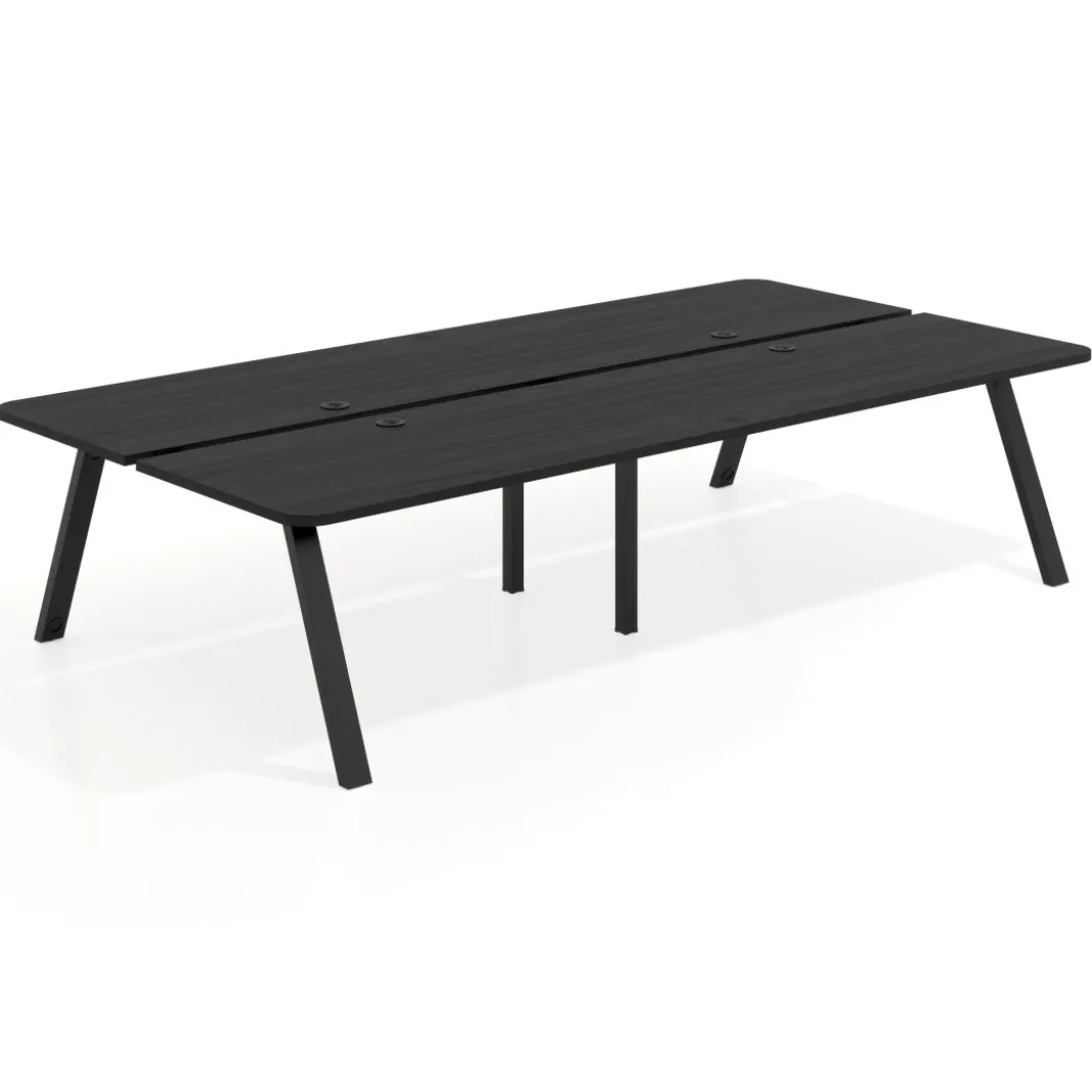 Mesa multipuesto UvePro Bench doble, fondo 166 cm, sobre curvo, estructura negra