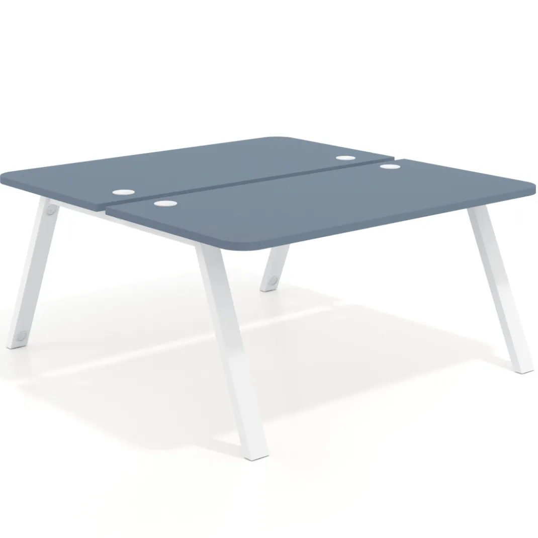 Mesa multipuesto UvePro Bench fondo 166 cm, sobre curvo, estructura blanca