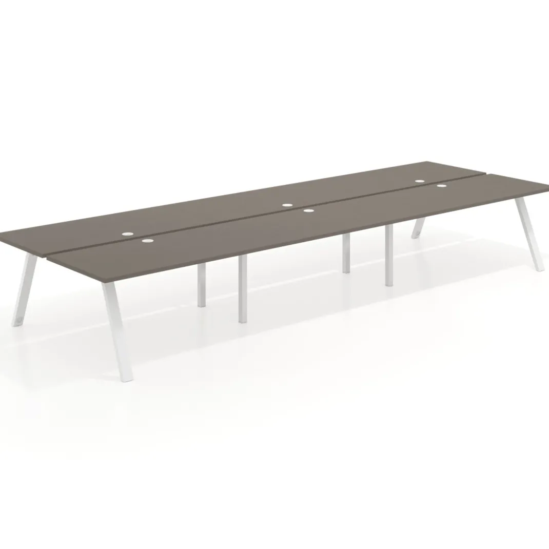 Mesa multipuesto UvePro Bench triple, fondo 166 cm, estructura blanca