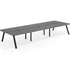 Mesa multipuesto UvePro Bench triple, fondo 166 cm, sobre curvo, estructura negra