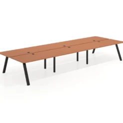 Mesa multipuesto UvePro Bench triple, fondo 166 cm, sobre curvo, estructura negra