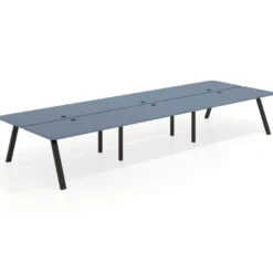 Mesa multipuesto UvePro Bench triple, fondo 166 cm, sobre curvo, estructura negra