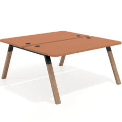 Mesa multipuesto UvePro Bench fondo 166 cm, sobre curvo, estructura negra/madera