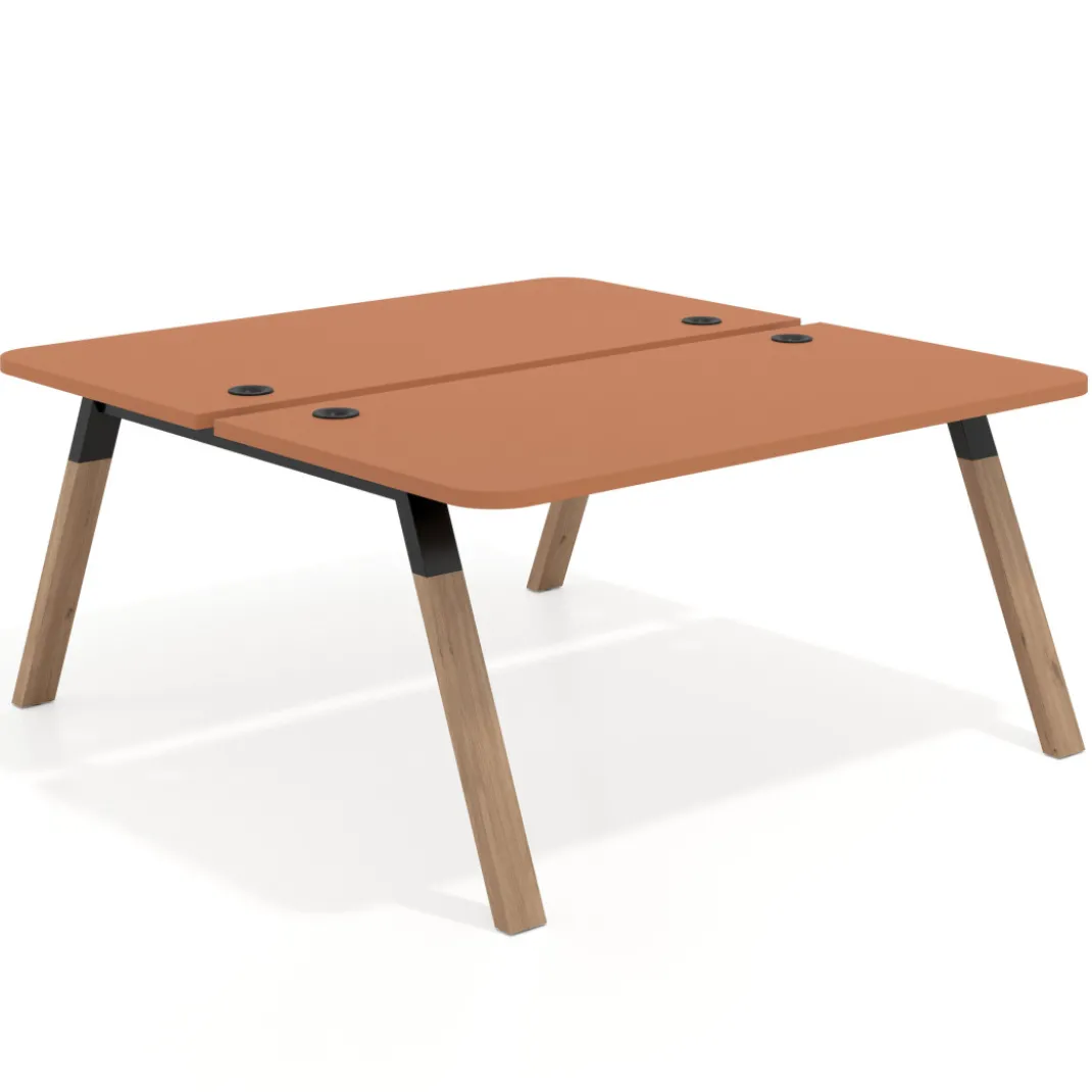 Mesa multipuesto UvePro Bench fondo 166 cm, sobre curvo, estructura negra/madera