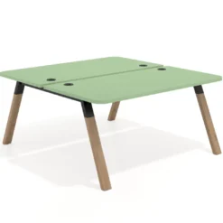 Mesa multipuesto UvePro Bench fondo 166 cm, sobre curvo, estructura negra/madera