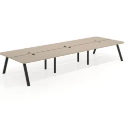 Mesa multipuesto UvePro Bench triple, fondo 166 cm, sobre curvo, estructura negra