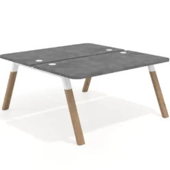 Mesa multipuesto UvePro Bench fondo 166 cm, sobre curvo, estructura blanca/madera