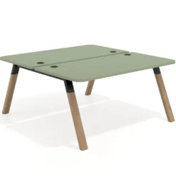 Mesa multipuesto UvePro Bench fondo 166 cm, sobre curvo, estructura negra/madera