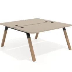 Mesa multipuesto UvePro Bench fondo 166 cm, sobre curvo, estructura negra/madera