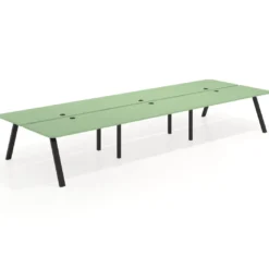 Mesa multipuesto UvePro Bench triple, fondo 166 cm, sobre curvo, estructura negra