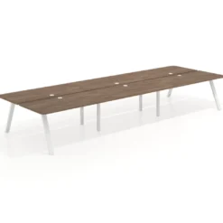 Mesa multipuesto UvePro Bench triple, fondo 166 cm, sobre curvo, estructura blanca