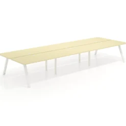 Mesa multipuesto UvePro Bench triple, fondo 166 cm, sobre curvo, estructura blanca