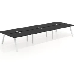 Mesa multipuesto UvePro Bench triple, fondo 166 cm, sobre curvo, estructura blanca