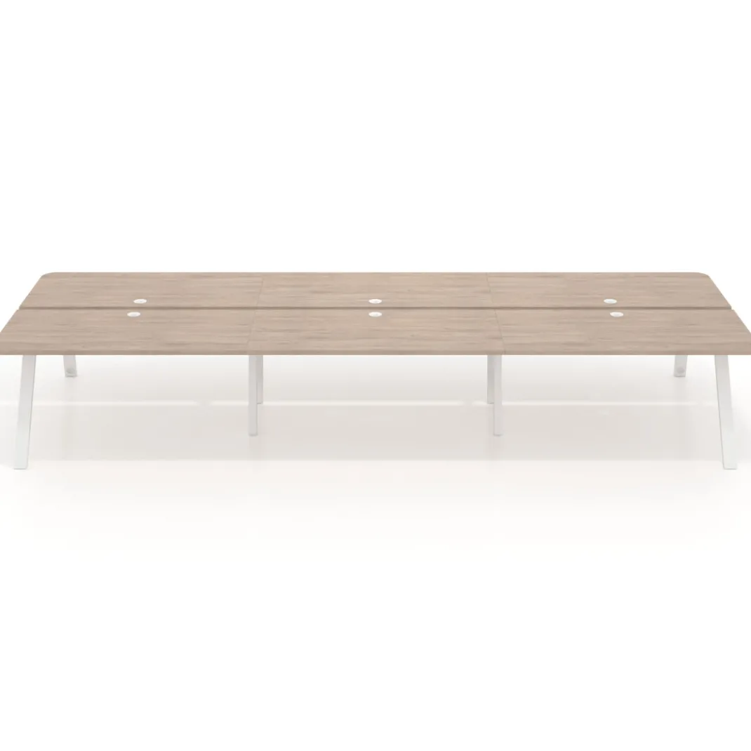 Mesa multipuesto UvePro Bench triple, fondo 166 cm, sobre curvo, estructura blanca