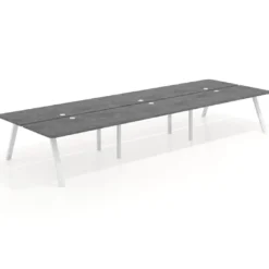 Mesa multipuesto UvePro Bench triple, fondo 166 cm, sobre curvo, estructura blanca