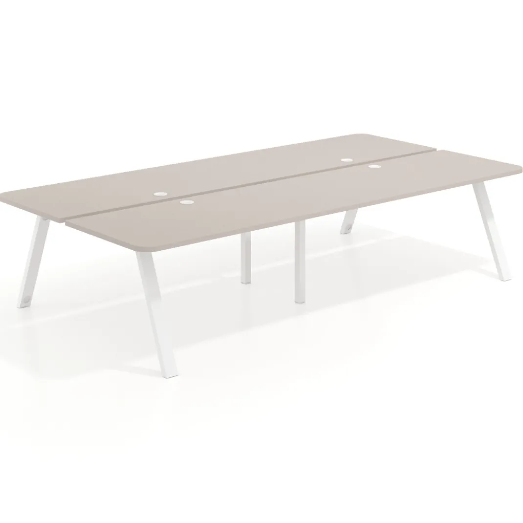Mesa multipuesto UvePro Bench doble, fondo 166 cm, sobre curvo, estructura blanca
