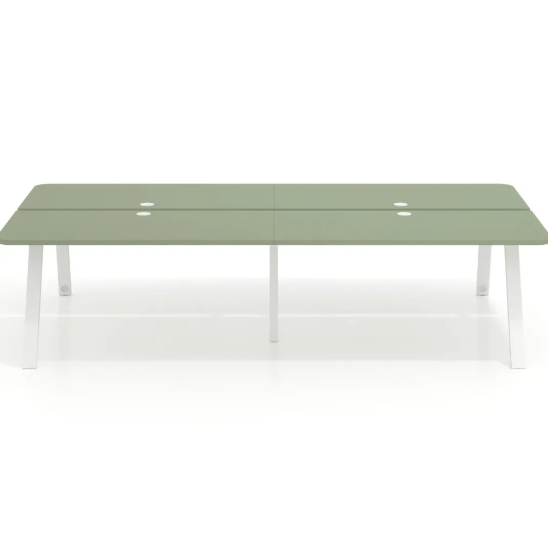Mesa multipuesto UvePro Bench doble, fondo 166 cm, sobre curvo, estructura blanca
