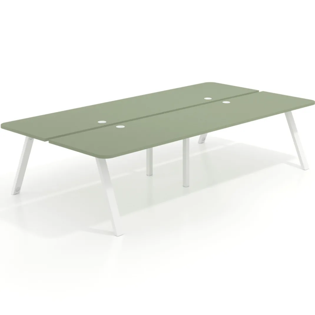 Mesa multipuesto UvePro Bench doble, fondo 166 cm, sobre curvo, estructura blanca