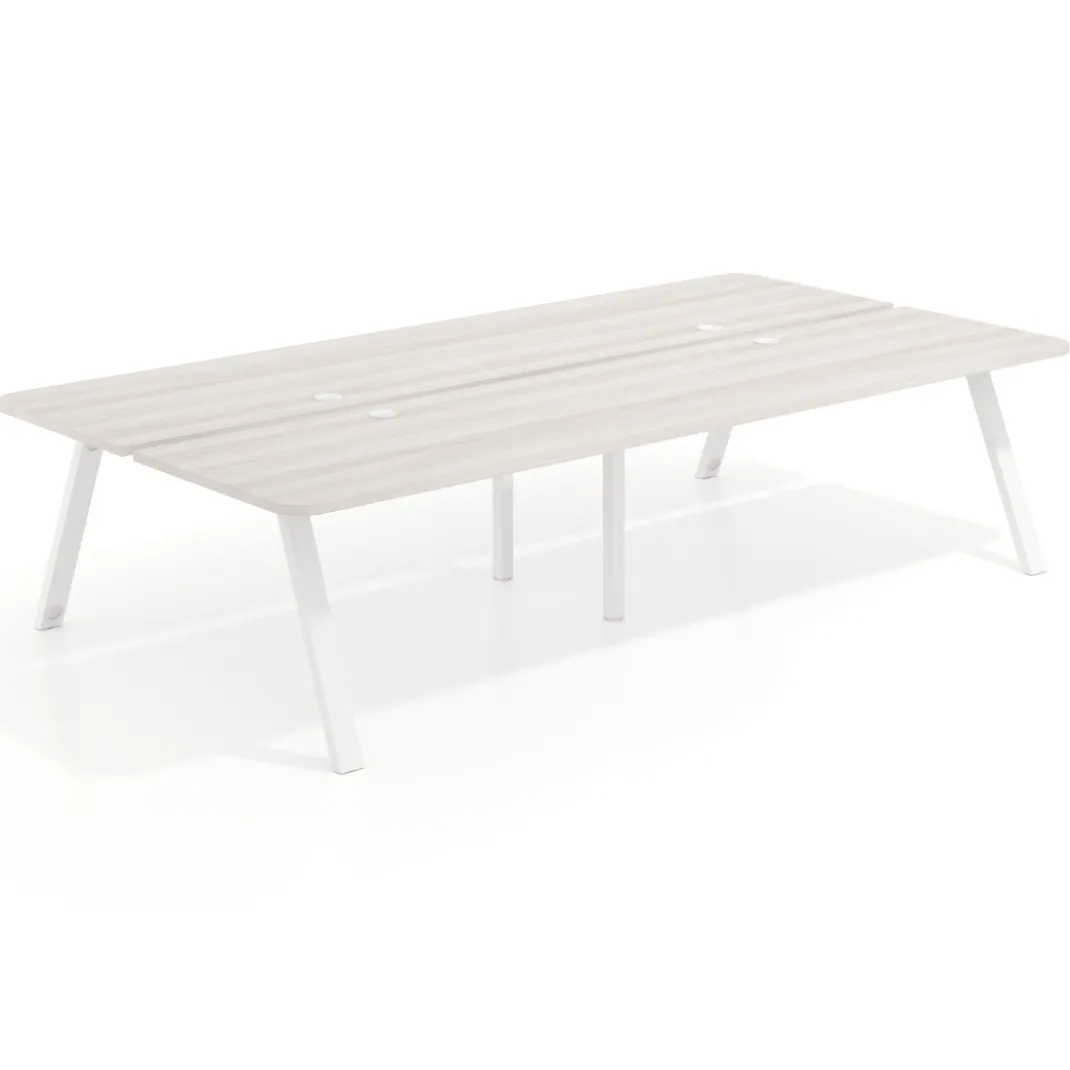 Mesa multipuesto UvePro Bench doble, fondo 166 cm, sobre curvo, estructura blanca