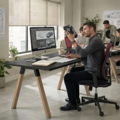Mesa oficina de diseño UvePro fondo 100cm, estructura negra