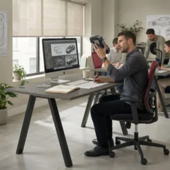 Mesa oficina de diseño UvePro fondo 100cm, estructura negra