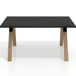 Mesa oficina de diseño UvePro fondo 100cm, estructura negra, patas de madera
