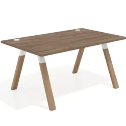 Mesa oficina de diseño UvePro fondo 100cm, estructura blanca, patas de madera