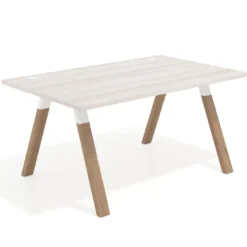 Mesa oficina de diseño UvePro fondo 100cm, estructura blanca, patas de madera