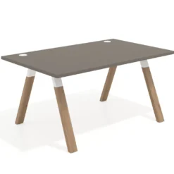 Mesa oficina de diseño UvePro fondo 100cm, estructura blanca, patas de madera