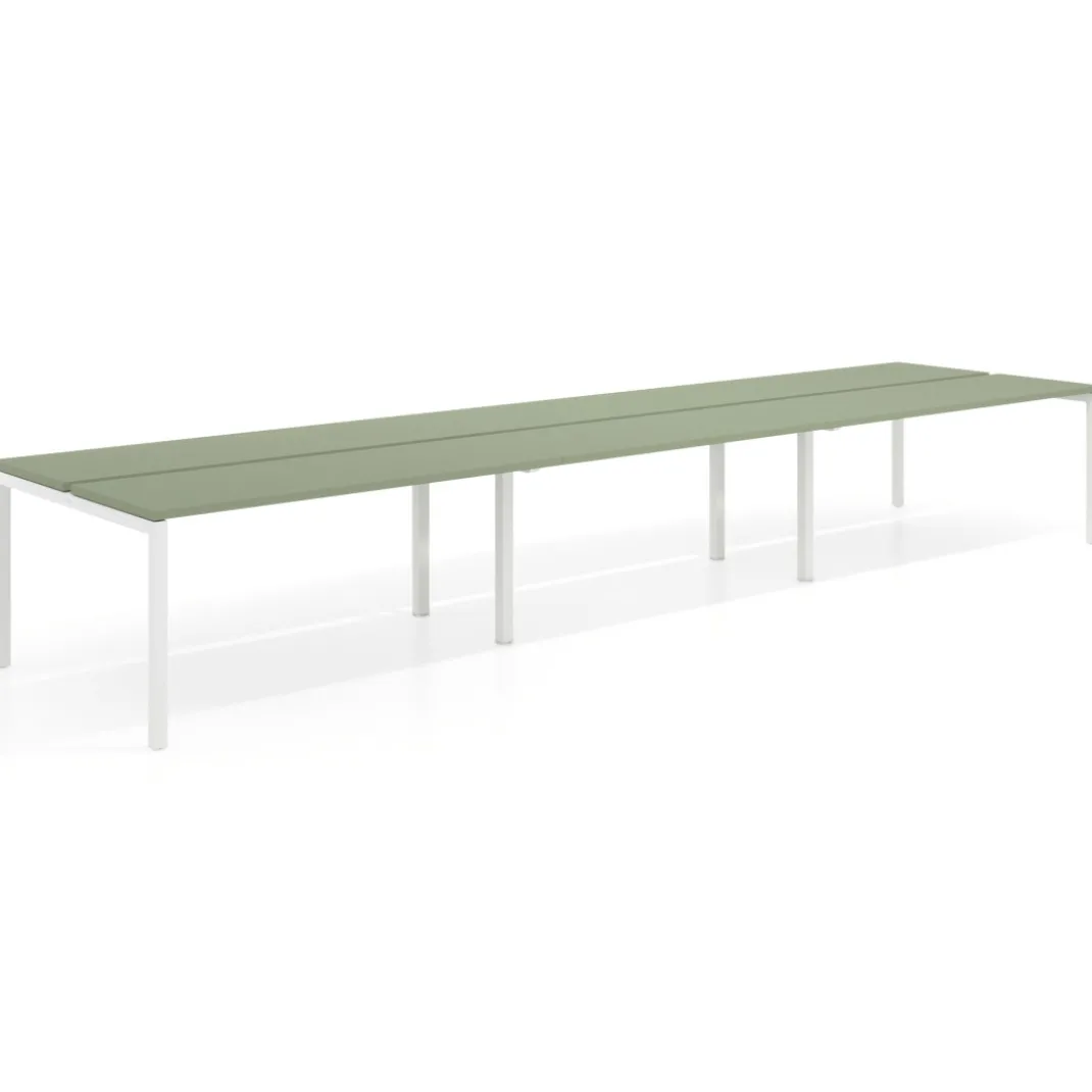 Mesa oficina multipuesto bench triple Kube, fondo 126 cm, estructura blanco