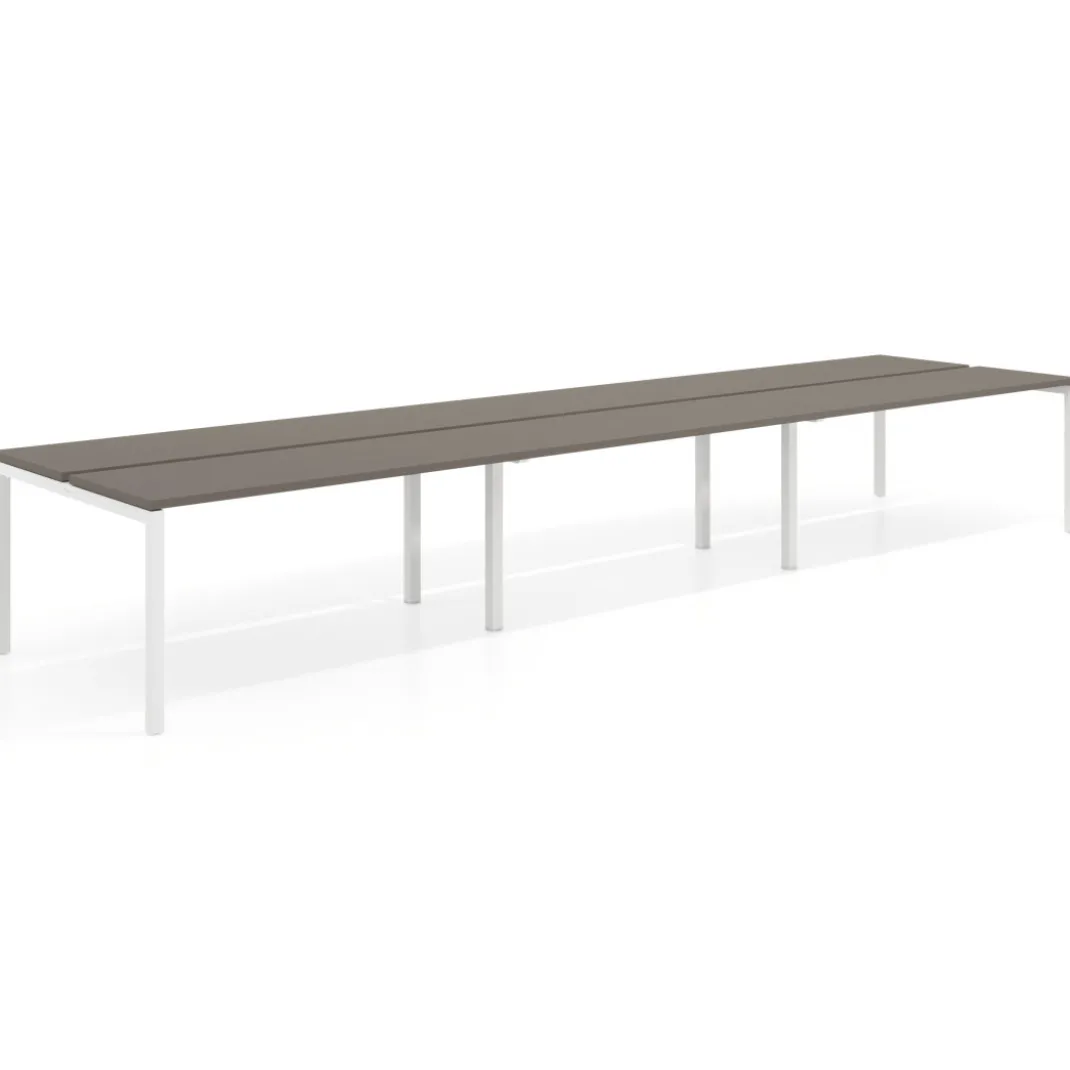 Mesa oficina multipuesto bench triple Kube, fondo 126 cm, estructura blanco