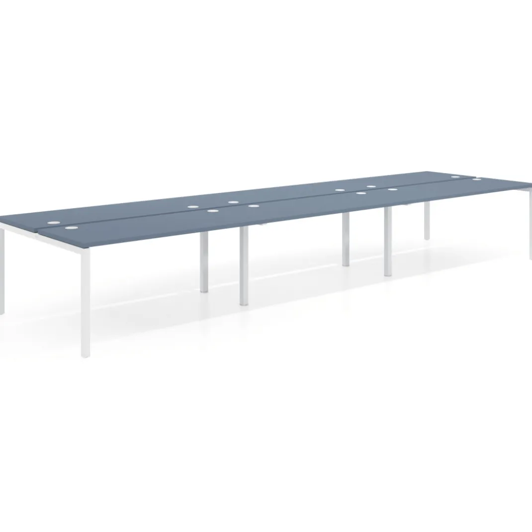 Mesa oficina multipuesto bench triple Kube, fondo 142cm, estructura blanco