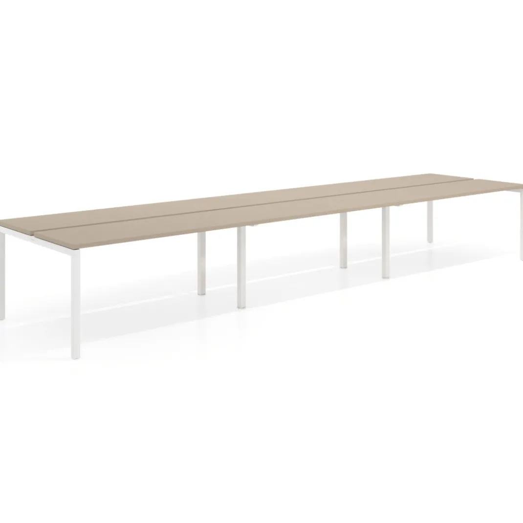 Mesa oficina multipuesto bench triple Kube, fondo 126 cm, estructura blanco