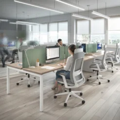 Mesa oficina multipuesto bench triple Kube, fondo 126 cm, estructura blanco