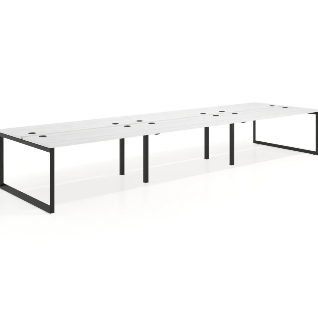 Mesa oficina multipuesto bench Delta triple, fondo 142cm, estructura negra