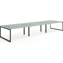 Mesa oficina multipuesto bench Delta triple, fondo 142cm, estructura negra