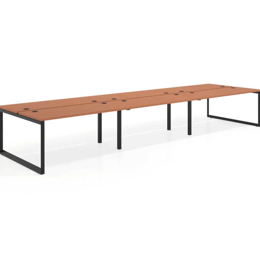 Mesa oficina multipuesto bench Delta triple, fondo 142cm, estructura negra