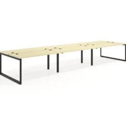 Mesa oficina multipuesto bench Delta triple, fondo 142cm, estructura negra