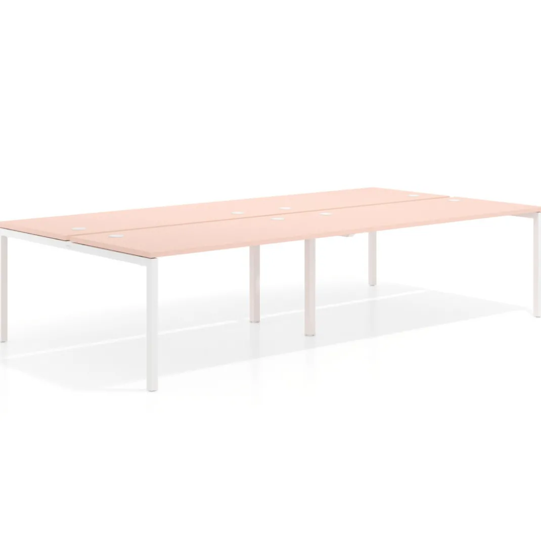 Mesa oficina multipuesto bench Kube doble, fondo 166 cm, estructura blanco