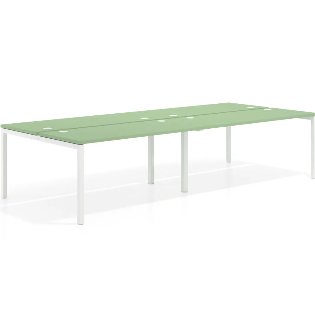 Mesa oficina multipuesto bench doble Kube, fondo 142cm, estructura blanco