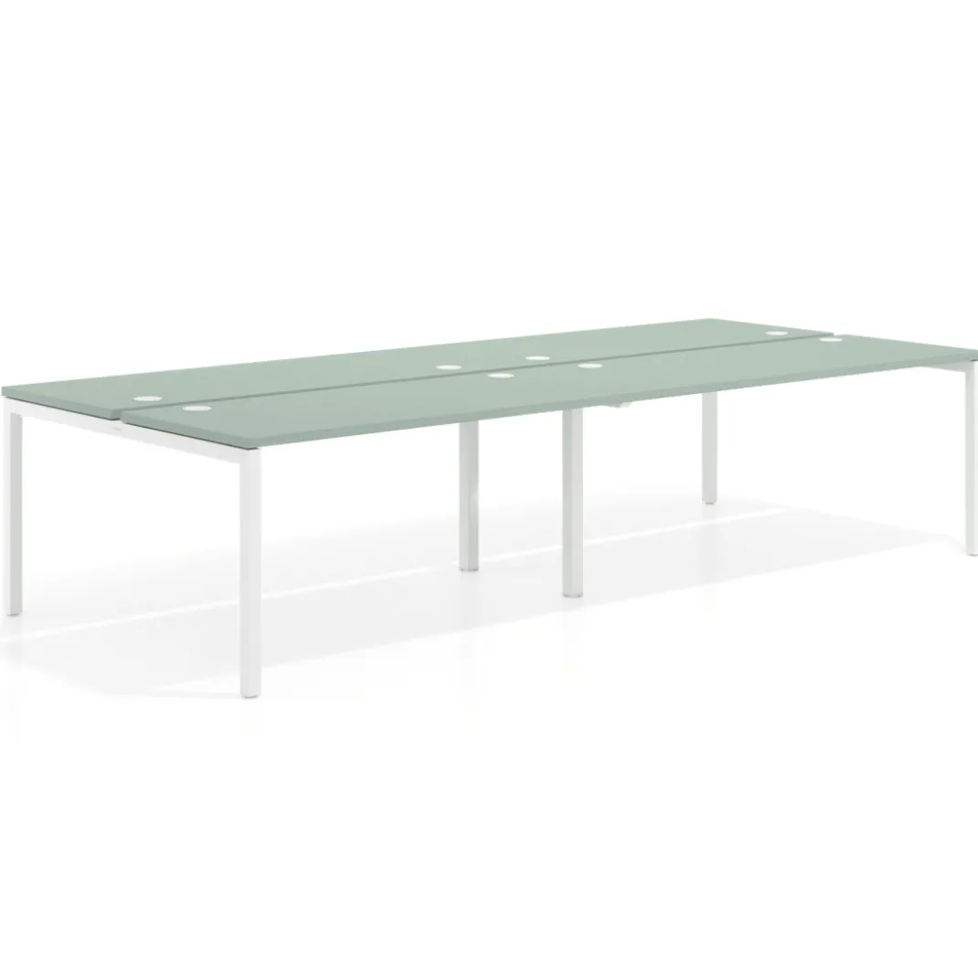 Mesa oficina multipuesto bench doble Kube, fondo 142cm, estructura blanco