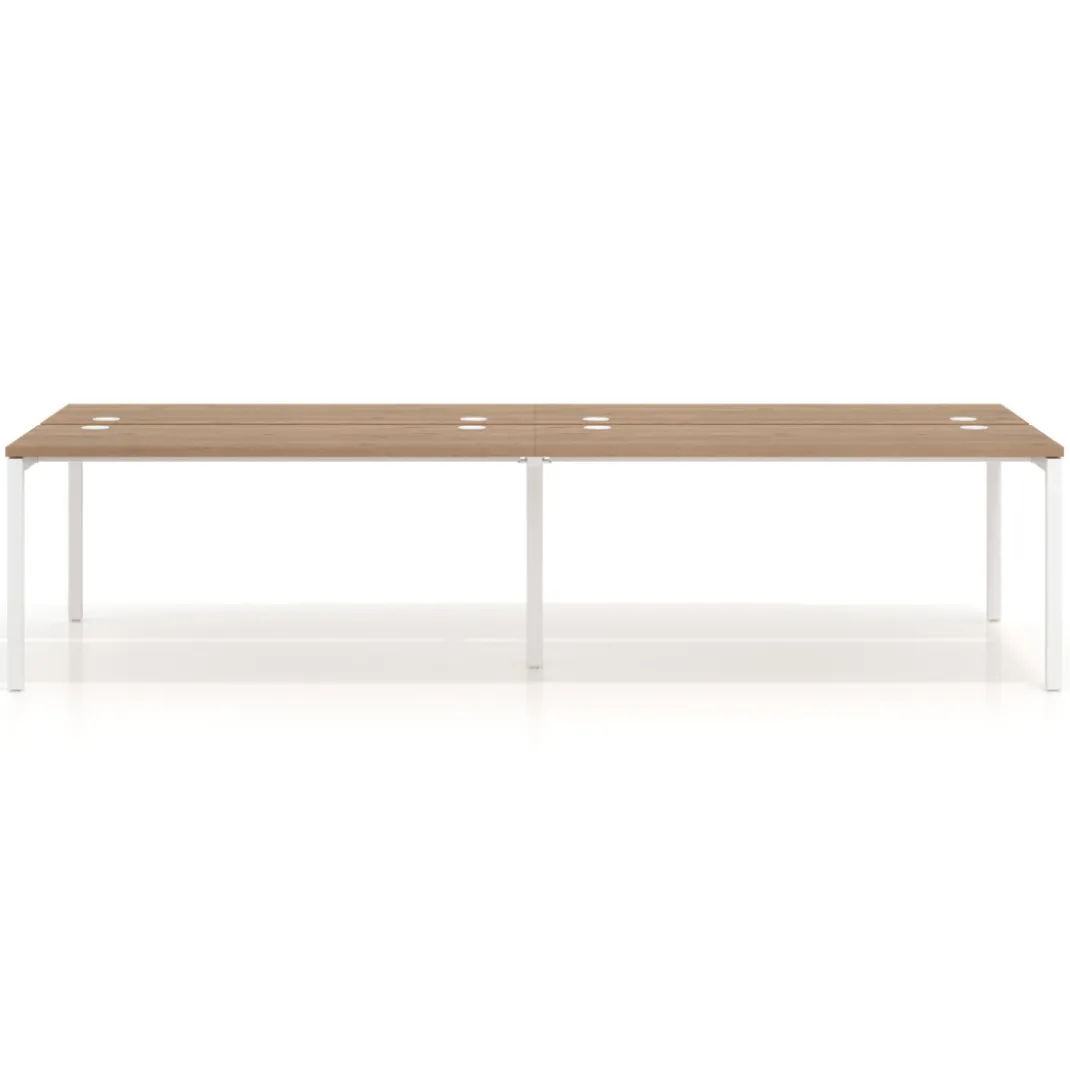 Mesa oficina multipuesto bench doble Kube, fondo 142cm, estructura blanco